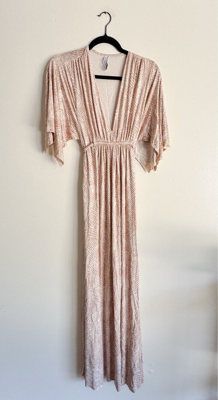 Rachel Pally Cream + White Snake Print Batwing Sleeve Caftan Maxi Dress Large